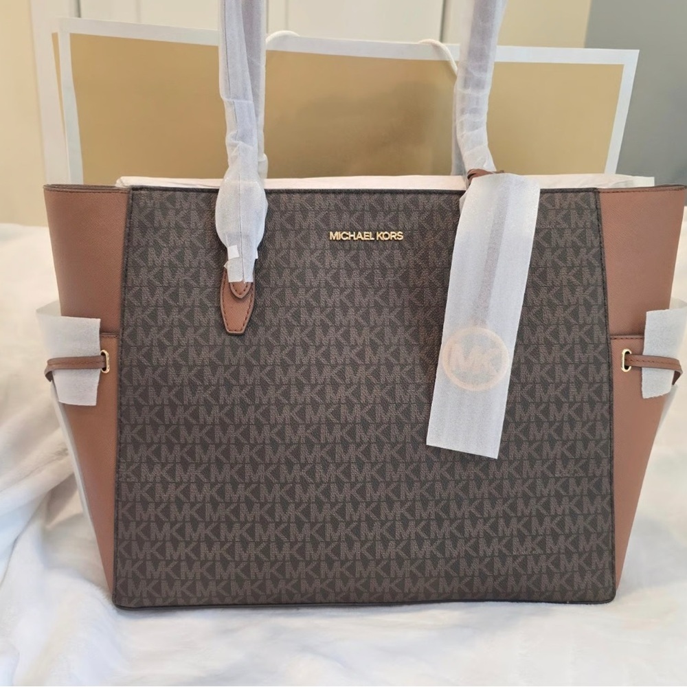 Michael Kors Dark Brown and Tan Tote Bag